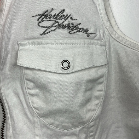 Harley-Davidson Womens Vest White L Corset Back w/Bling Zip Front Pockets Cotton - Picture 4 of 13